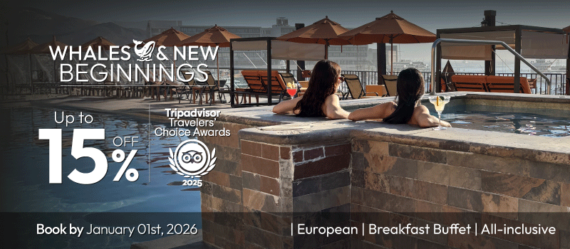 Temporada De Ballenas Y Nuevos Comienzos en Tesoro en Tesoro Los Cabos viajando del 01/Enero/2026 al 31/Marzo/2026