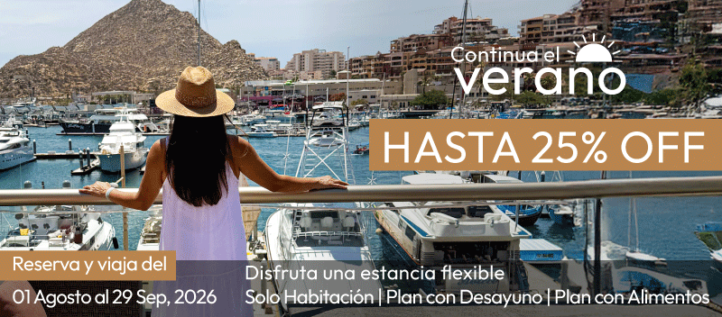Continua El Verano en Tesoro en Tesoro Los Cabos viajando del 01/Agosto/2026 al 30/Septiembre/2026