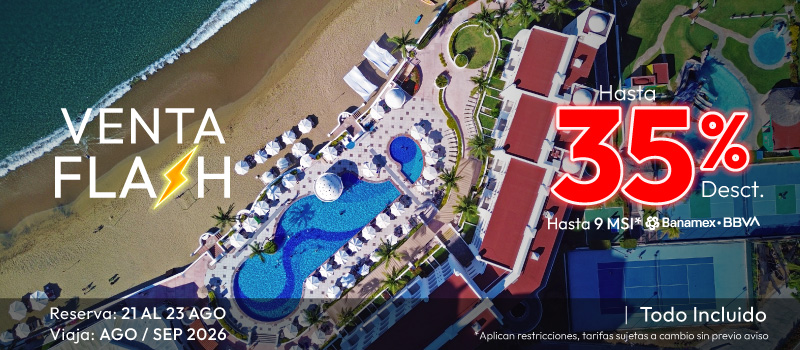 Venta Flash en Tesoro en Tesoro Manzanillo viajando del 24/Agosto/2026 al 30/Septiembre/2026